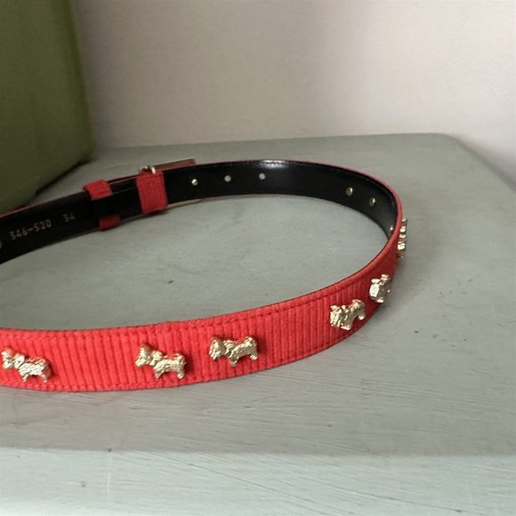 Escada Scottie Dog Belt Red Ribcord Suede Buckle Italy Vintage - Picture 4 of 11